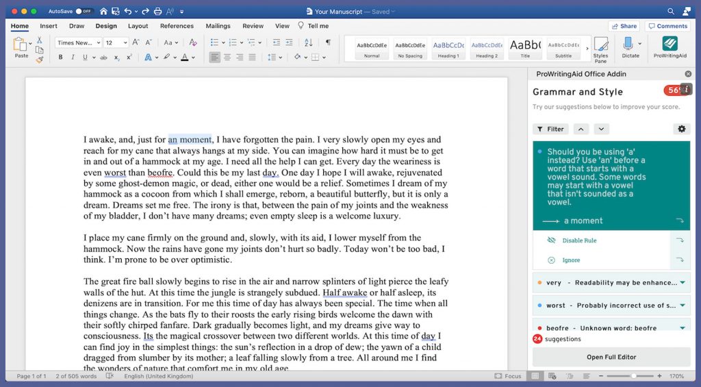 ProWritingAid MS Word Grammar Checker