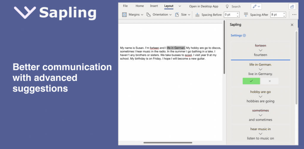 Sapling Microsoft Word grammar checker