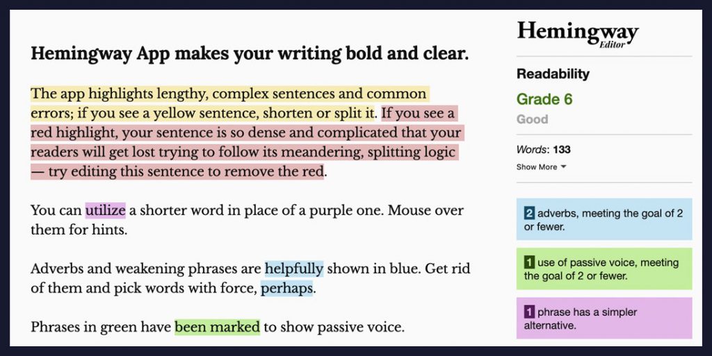Hemingway WordPress grammar checker