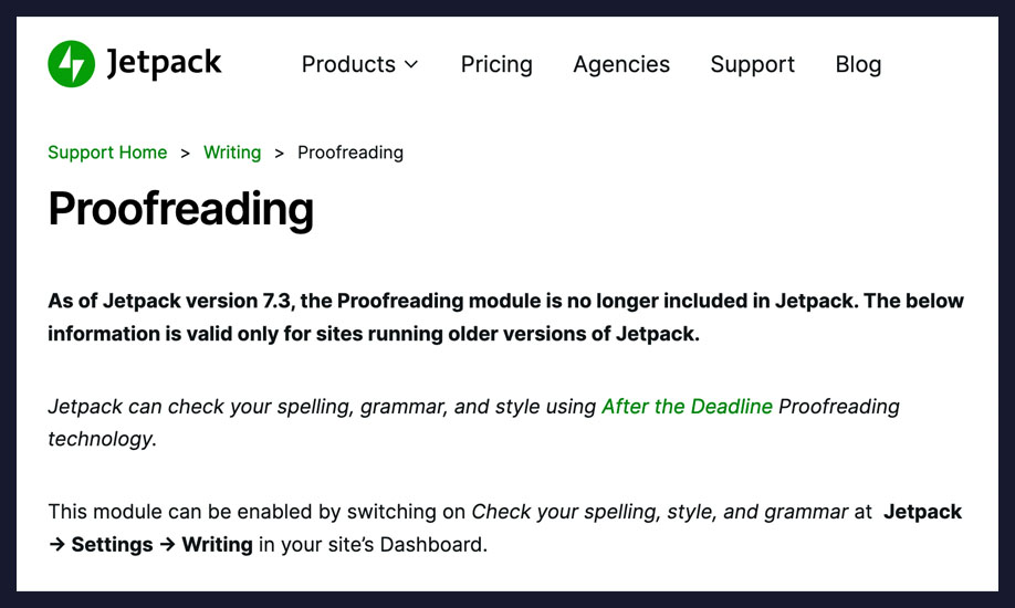 Jetpack WordPress grammar checker